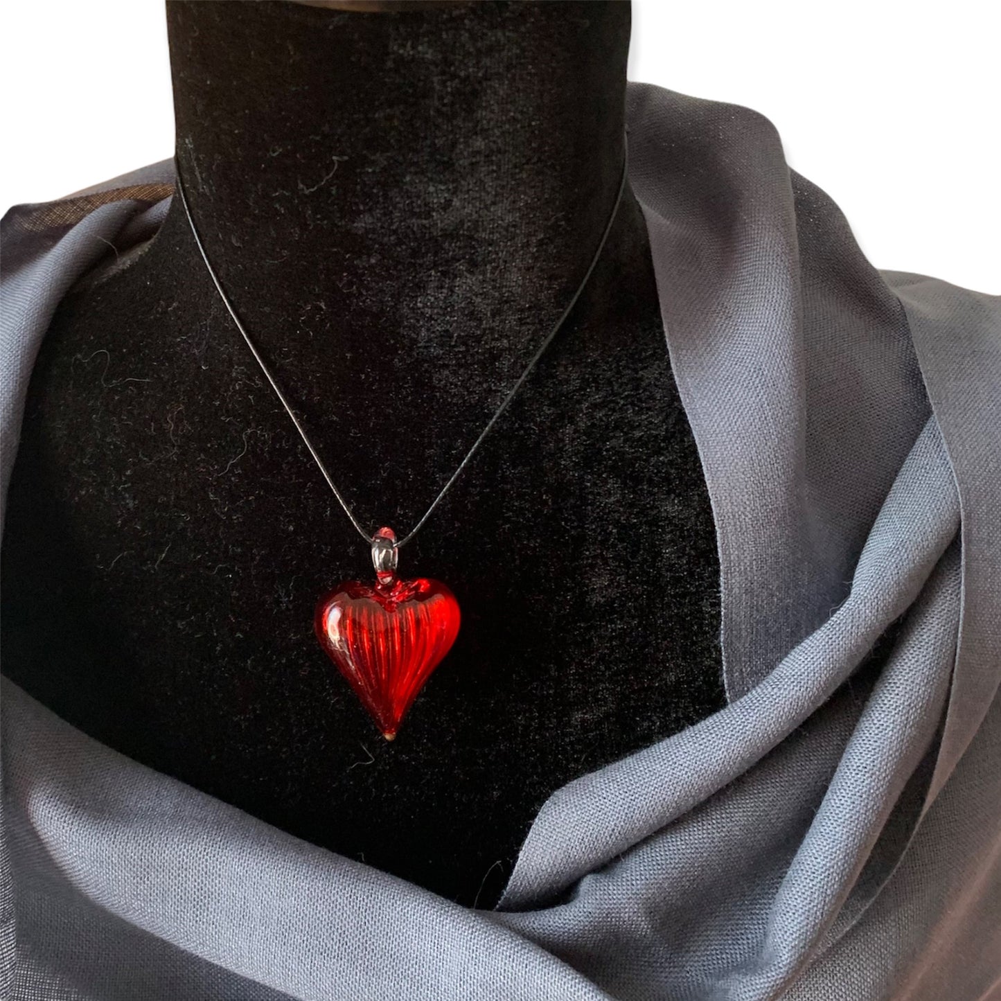 Blown Glass Heart Pendant - Red