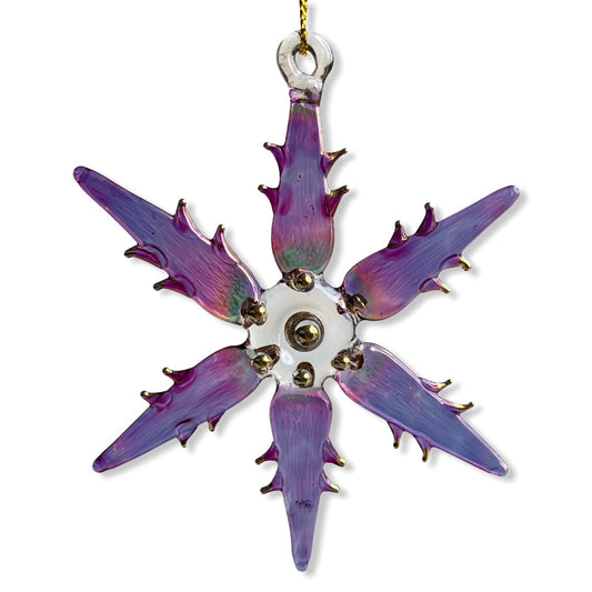 Blown Glass Ornament - Snow Flake: Lilac