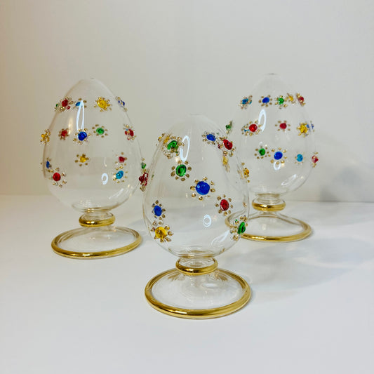 Blown Glass Tabletop Egg - Colored Gems