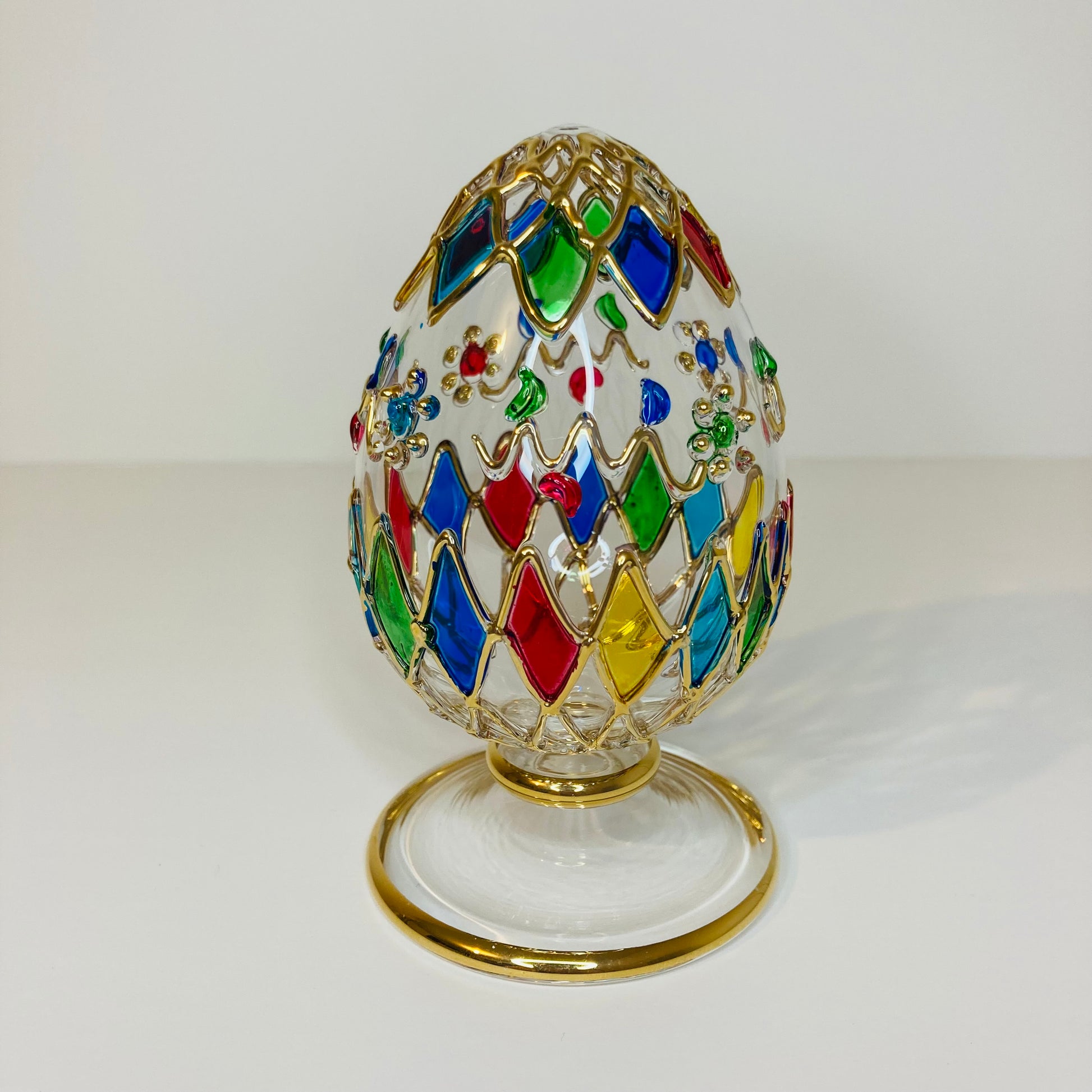 Blown Glass Tabletop Egg - Colored Harlequin