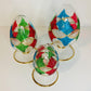 Blown Glass Tabletop Egg - Palm Leaves Red, Green & Blue