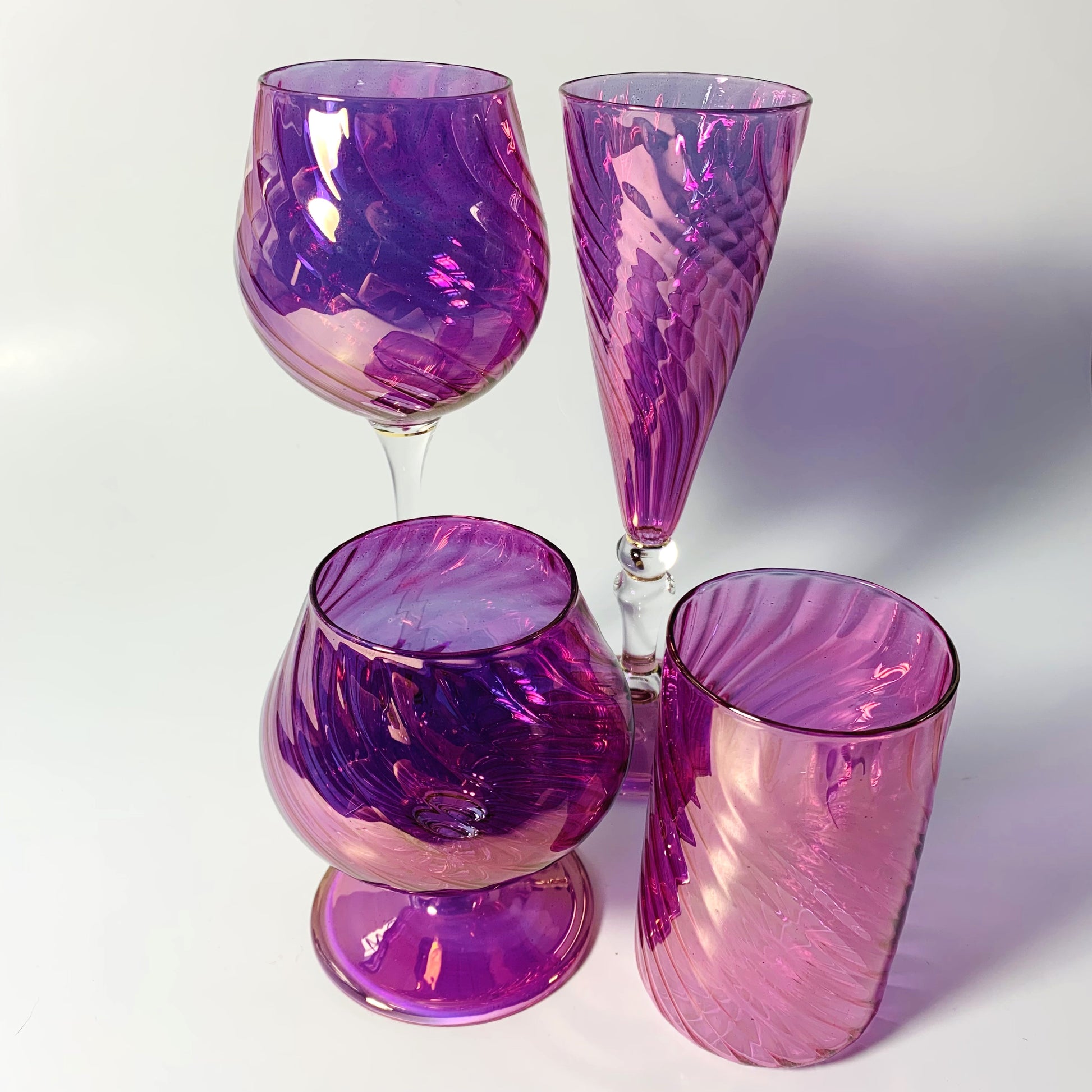 Blown Glass Long Stem Wine Glass - Iridescent