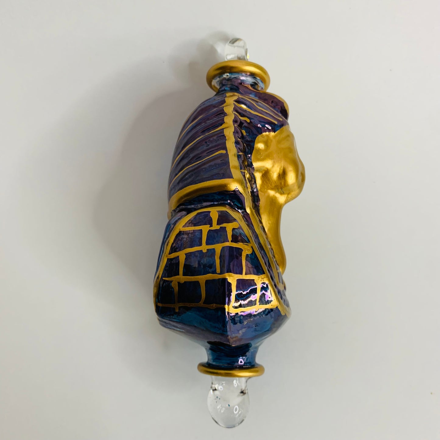 Blown Glass Ornament - Mask of King Tut Blue & Gold