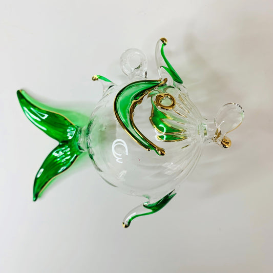Blown Glass Ornament - Balloon Fish Green