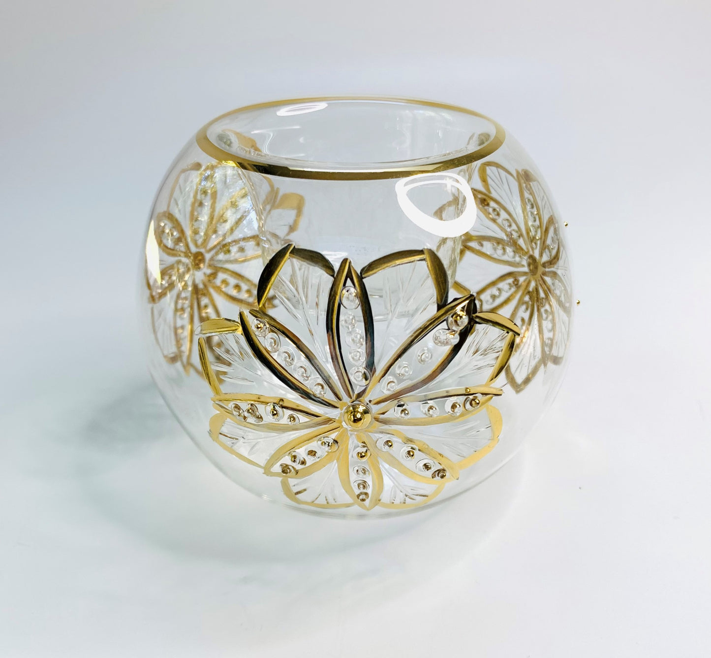 Blown Glass Candle Holder - Gold Flower