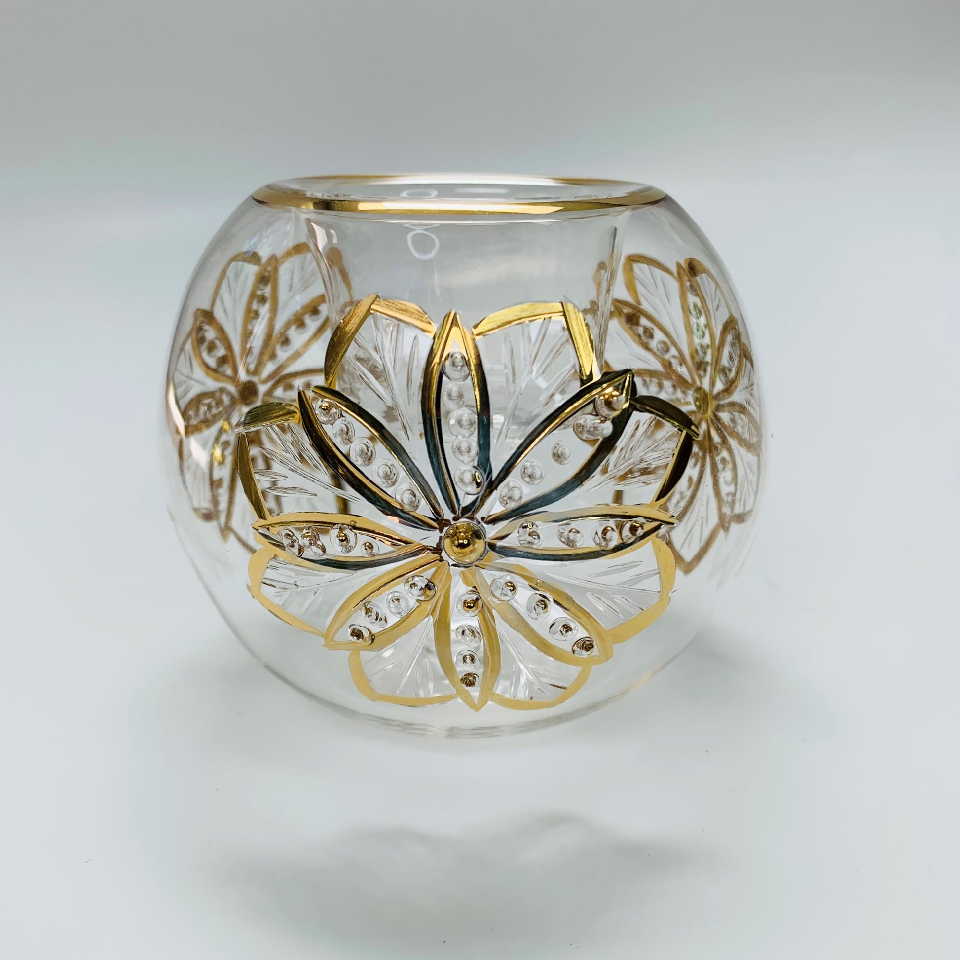 Blown Glass Candle Holder - Gold Flower