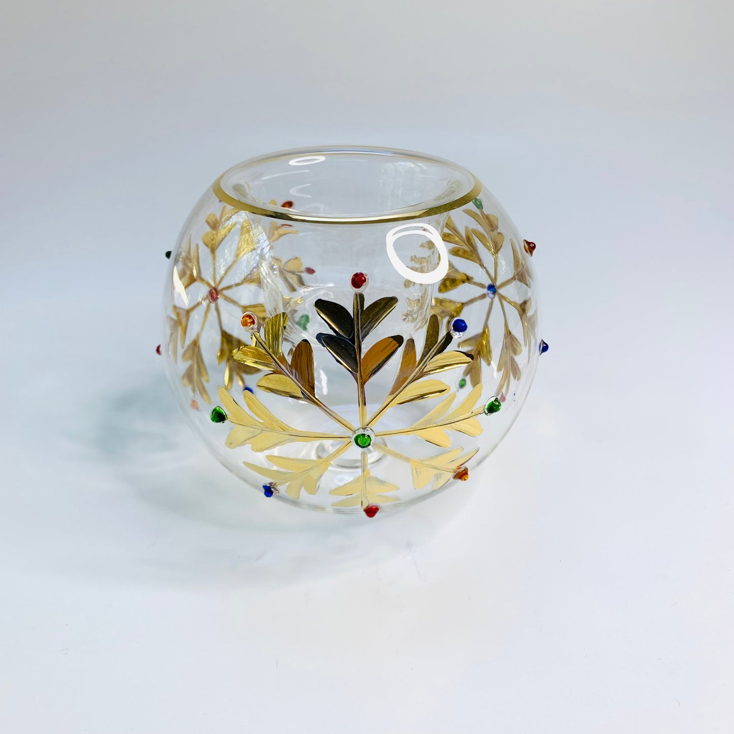 Blown Glass Candle Holder - Gold Snow Flake with Colors