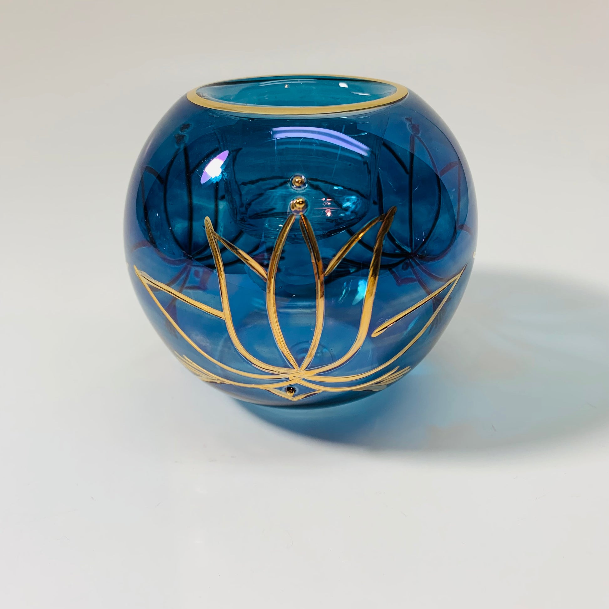 Blown Glass Candle Holder - Lotus Blue