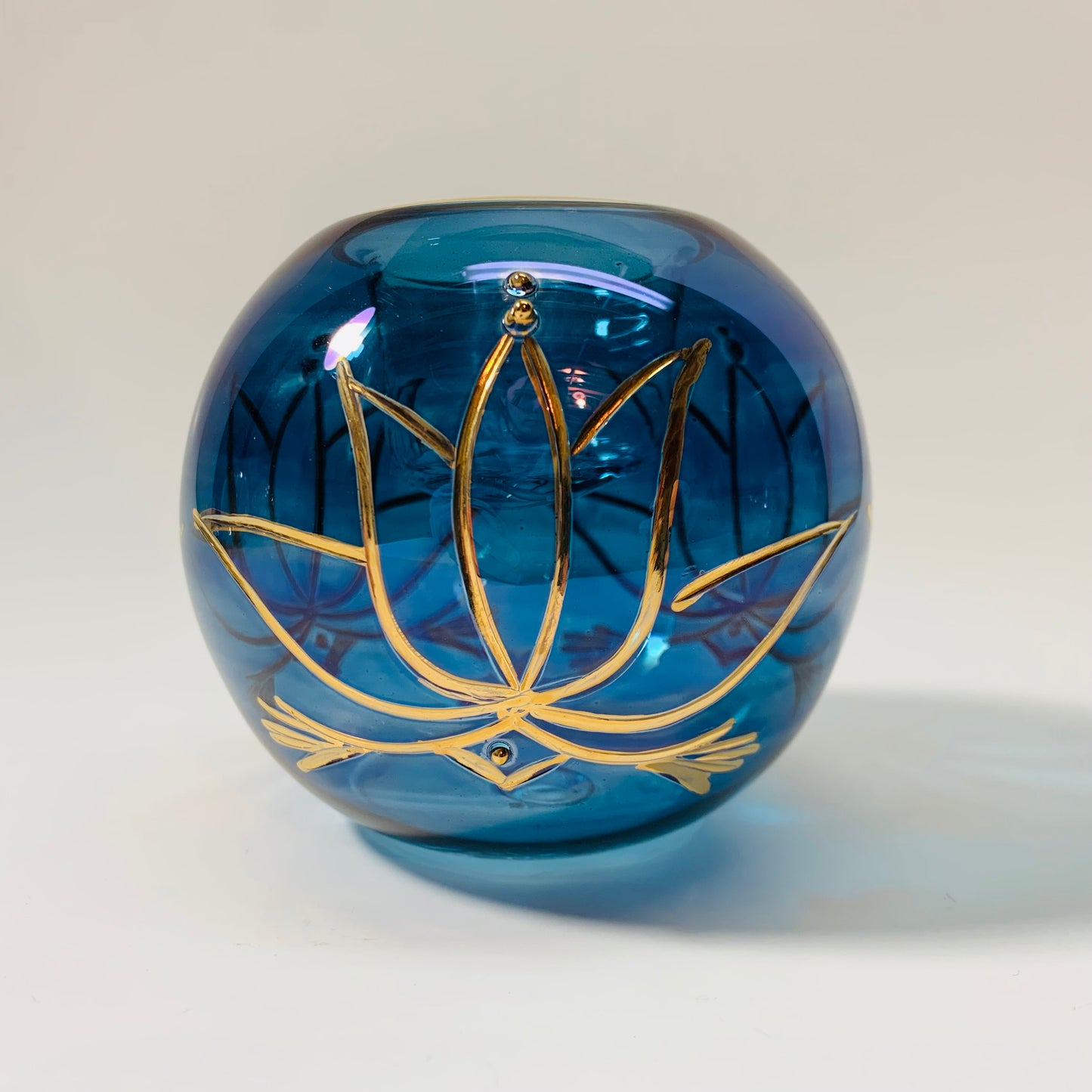 Blown Glass Candle Holder - Lotus Blue