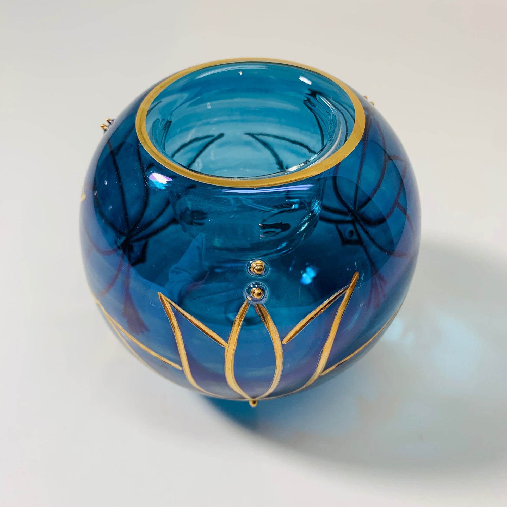 Blown Glass Candle Holder - Lotus Blue