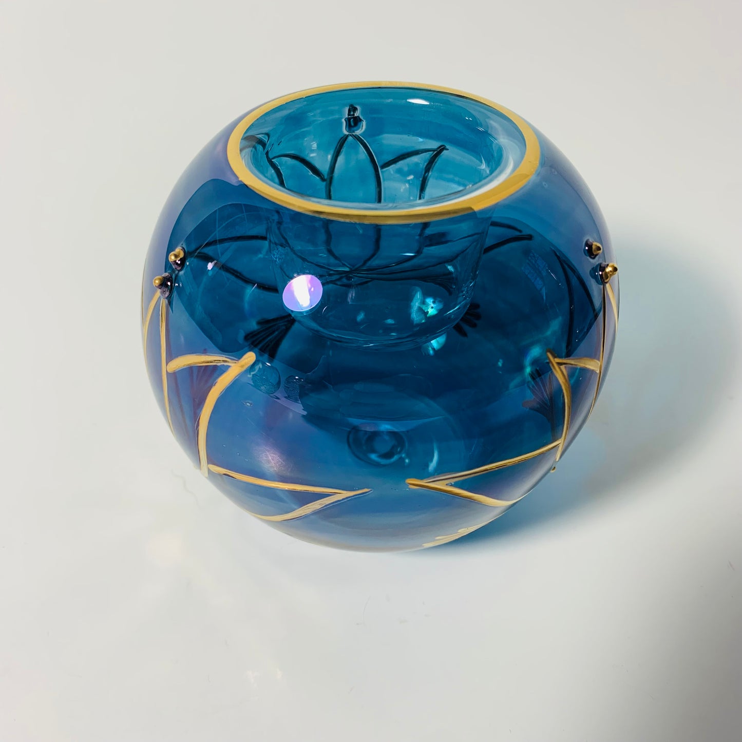 Blown Glass Candle Holder - Lotus Blue