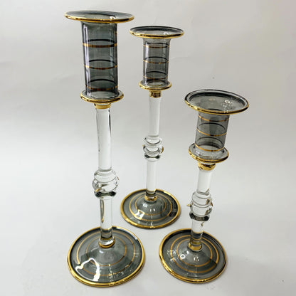Long Stem Blown Glass Candle Holder - Smoky