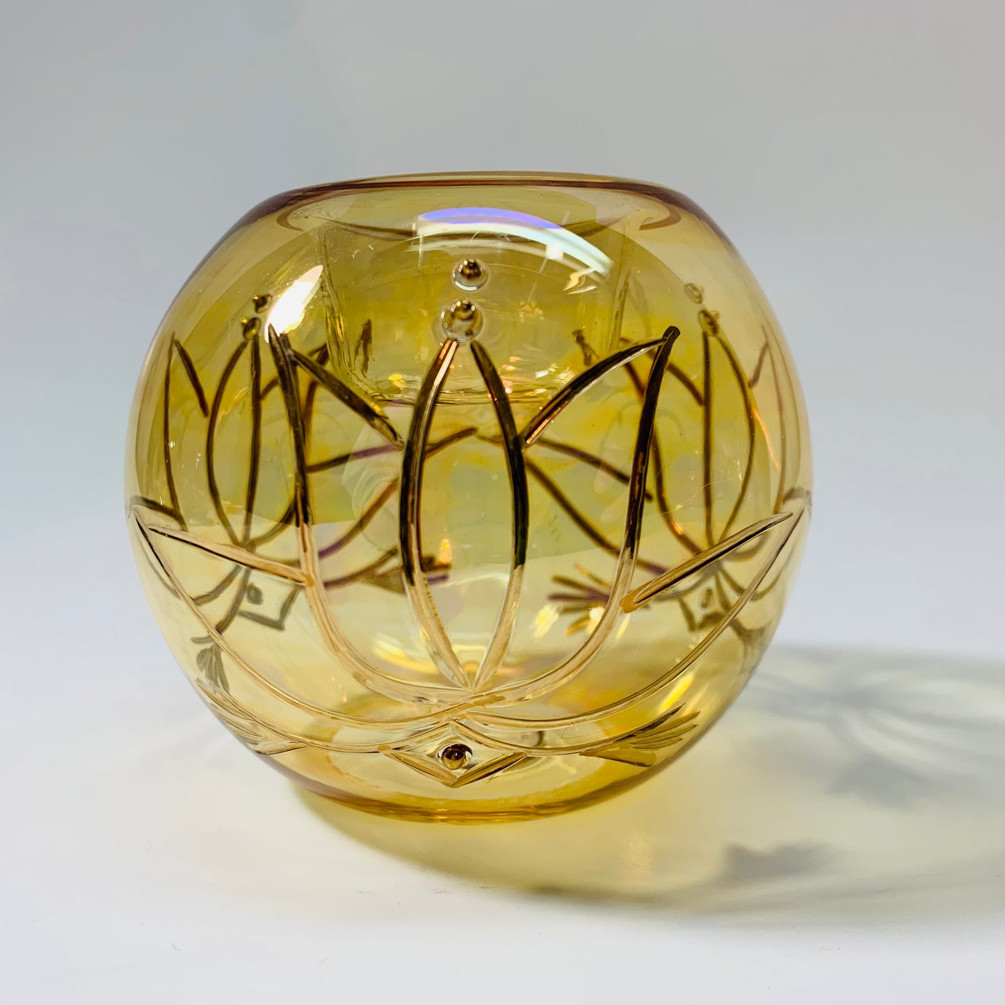 Blown Glass Candle Holder - Lotus Yellow