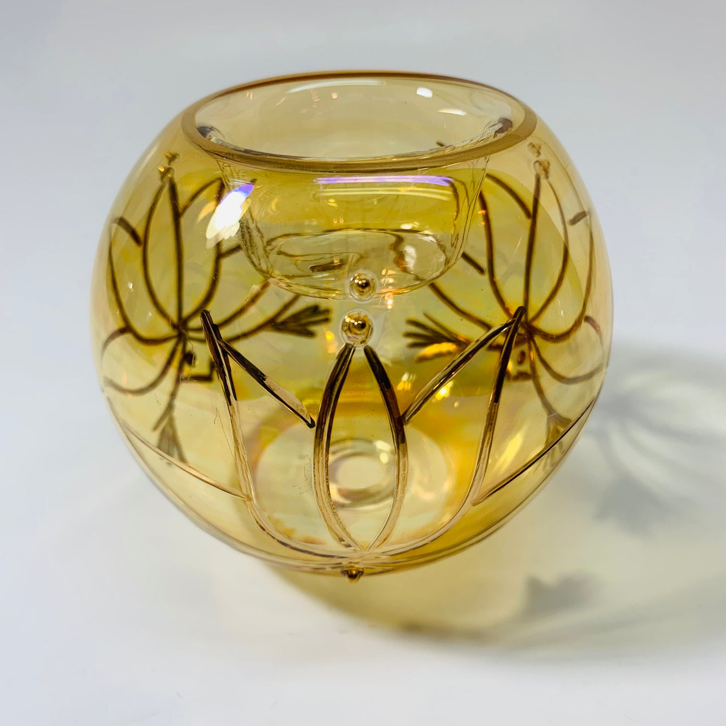 Blown Glass Candle Holder - Lotus Yellow