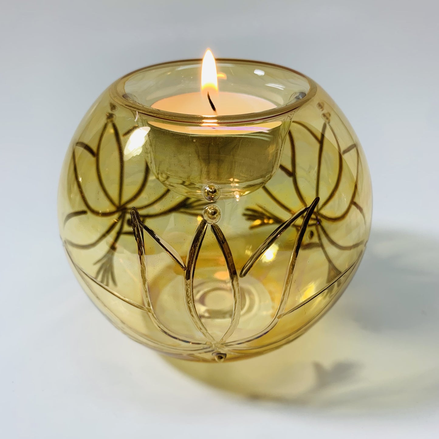 Blown Glass Candle Holder - Lotus Yellow