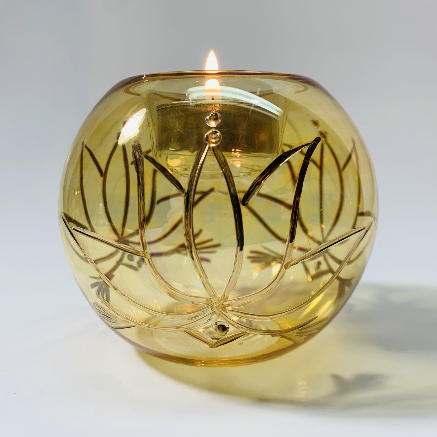 Blown Glass Candle Holder - Lotus Yellow