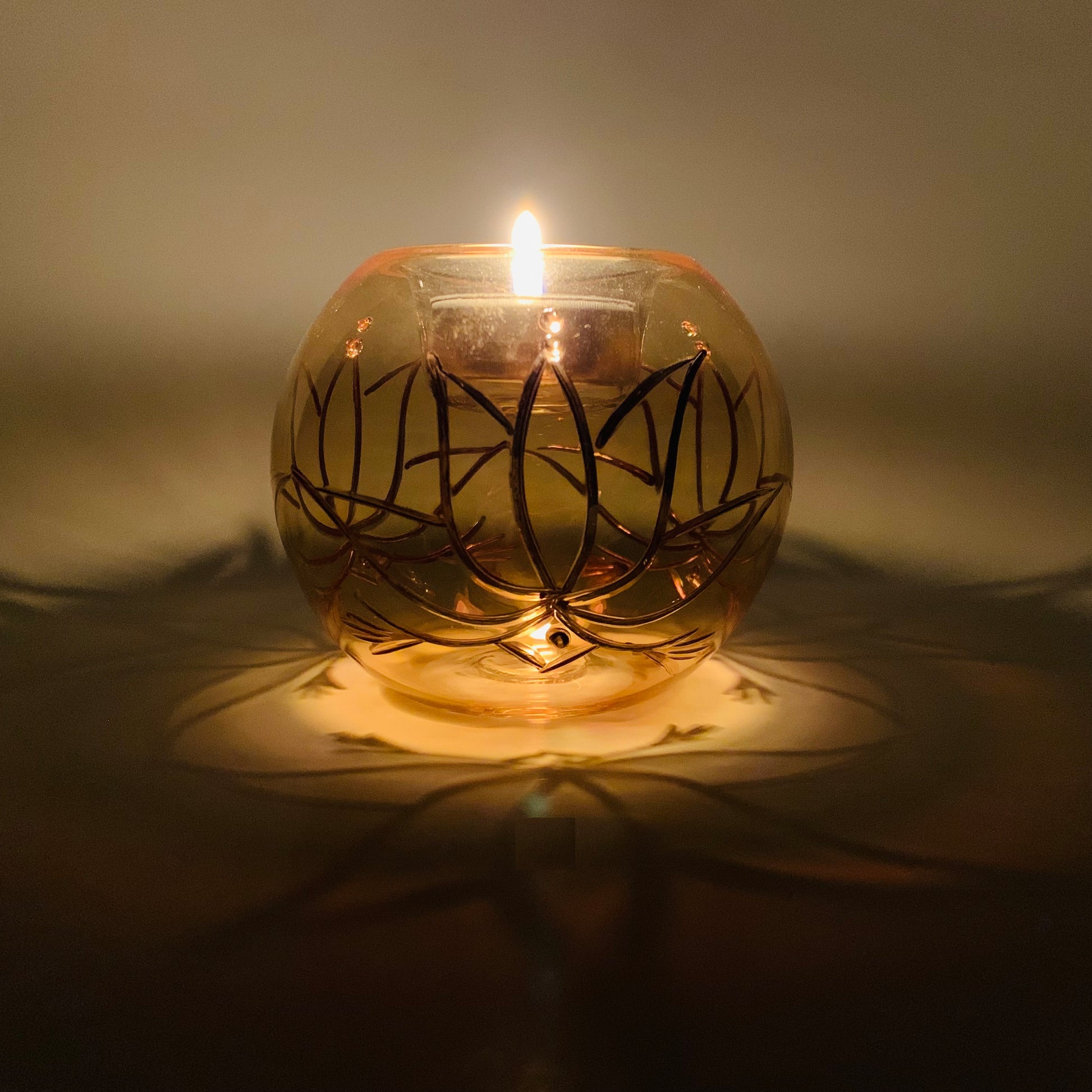 Blown Glass Candle Holder - Lotus Yellow