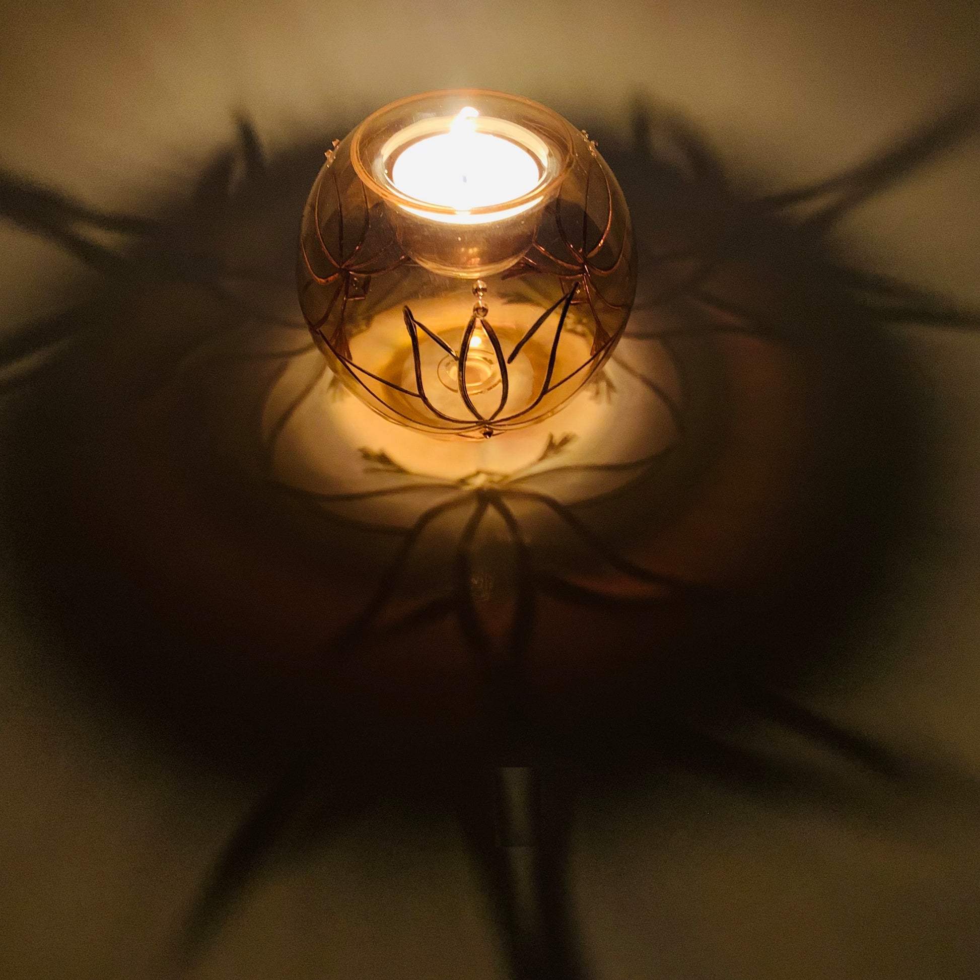 Blown Glass Candle Holder - Lotus Yellow