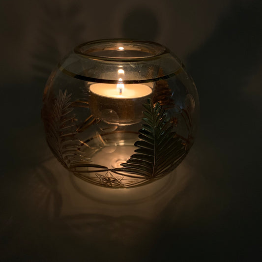 Blown Glass Candle Holder - Palm Leaf Green