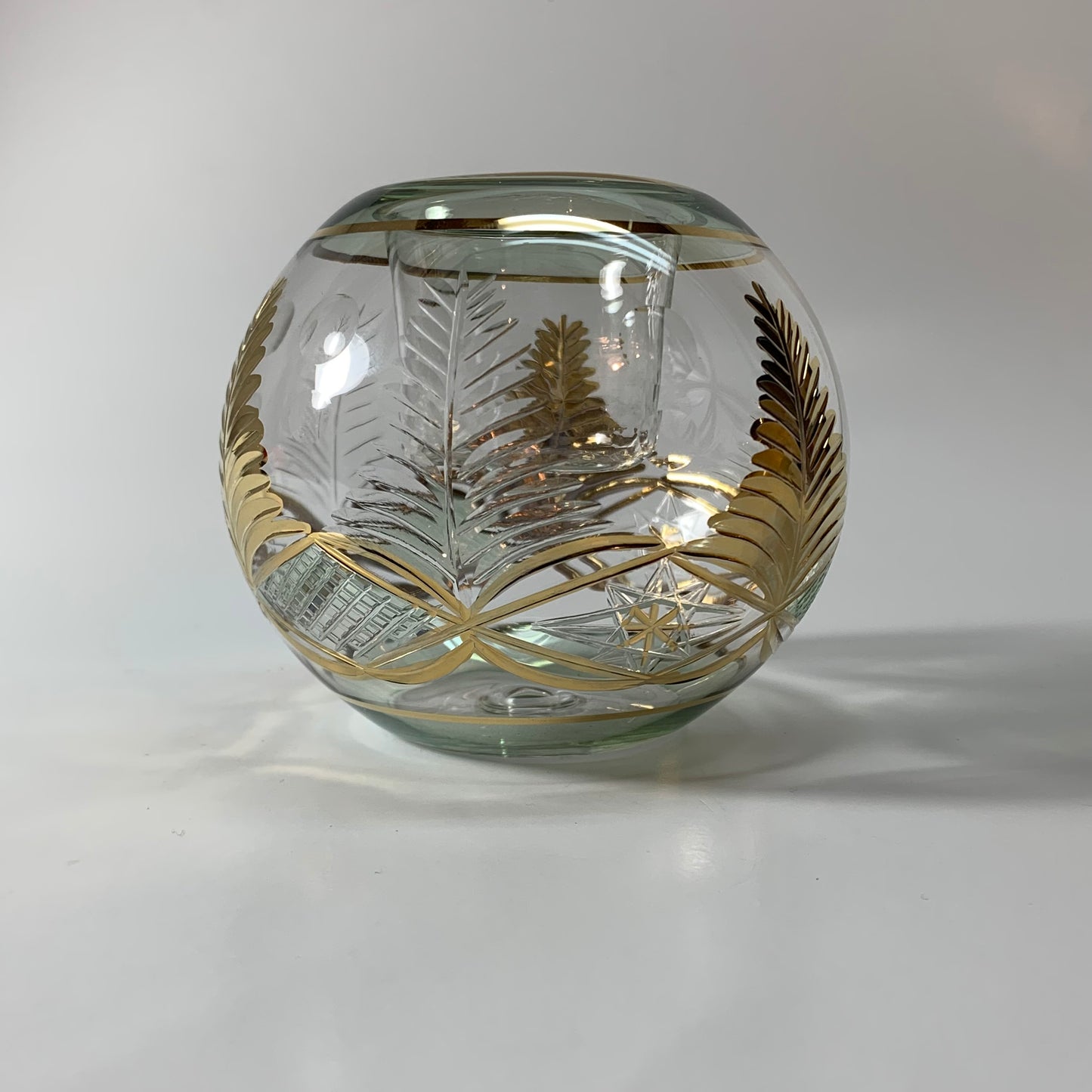 Blown Glass Candle Holder - Palm Leaf Green