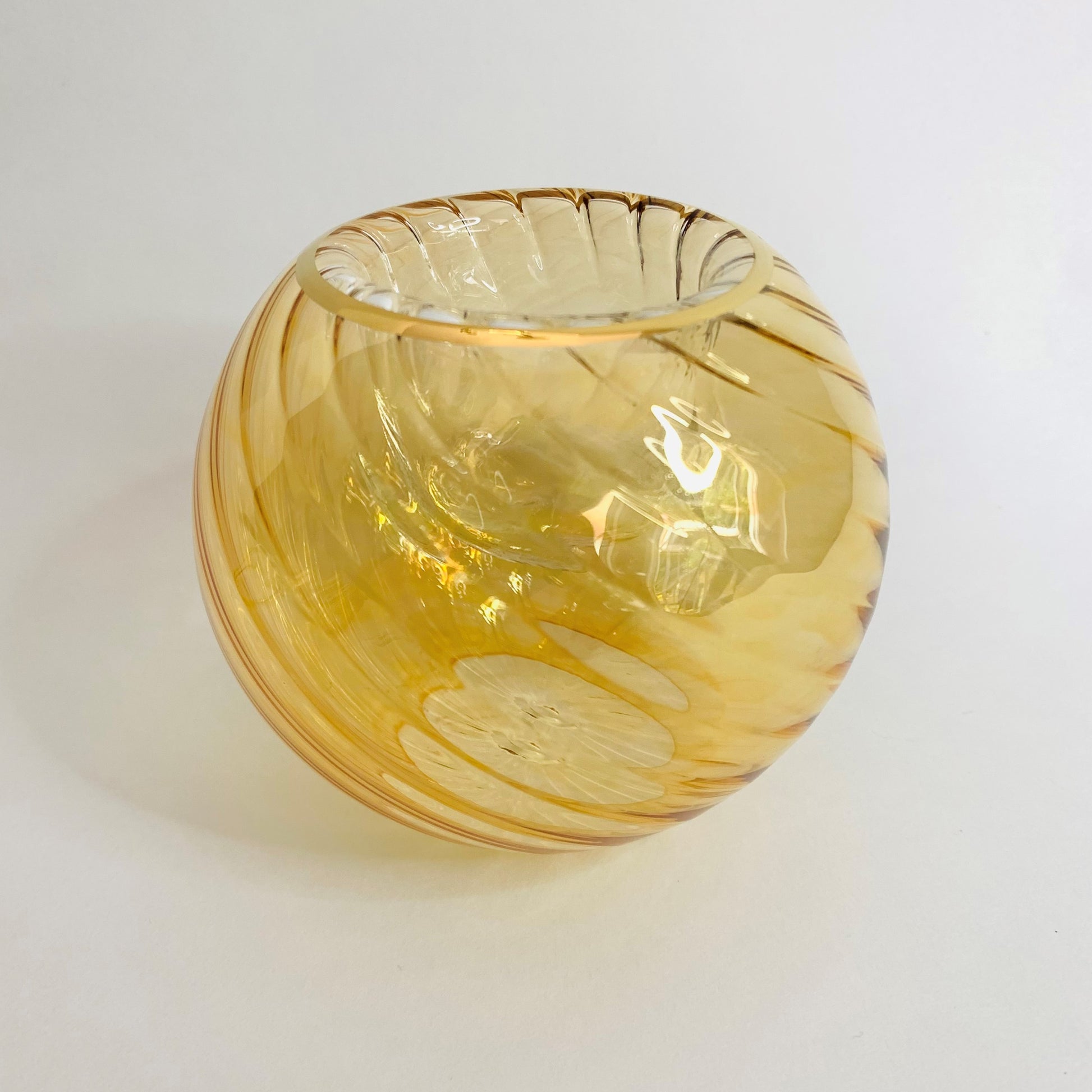 Blown Glass Candle Holder - Wavy Amber