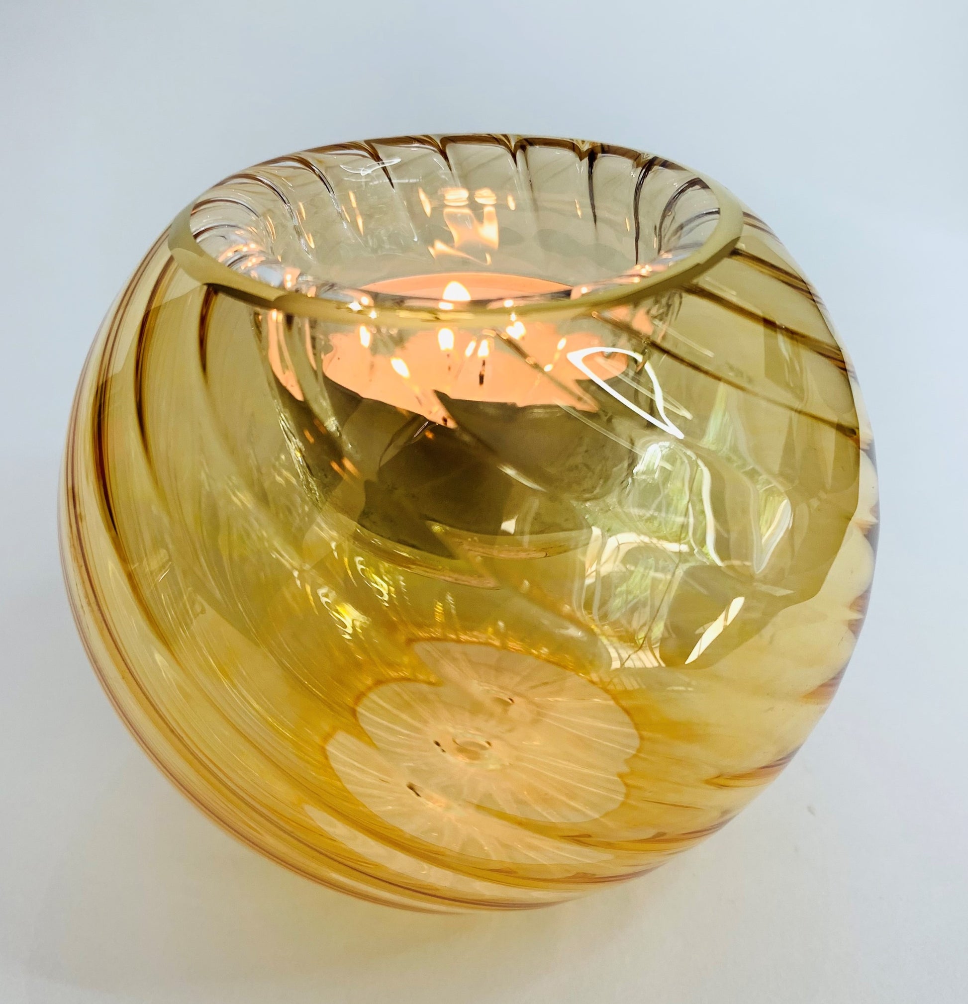 Blown Glass Candle Holder - Wavy Amber