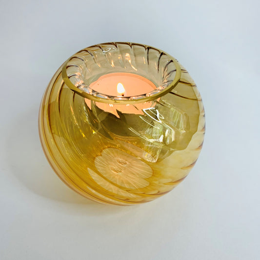 Blown Glass Candle Holder - Wavy Amber