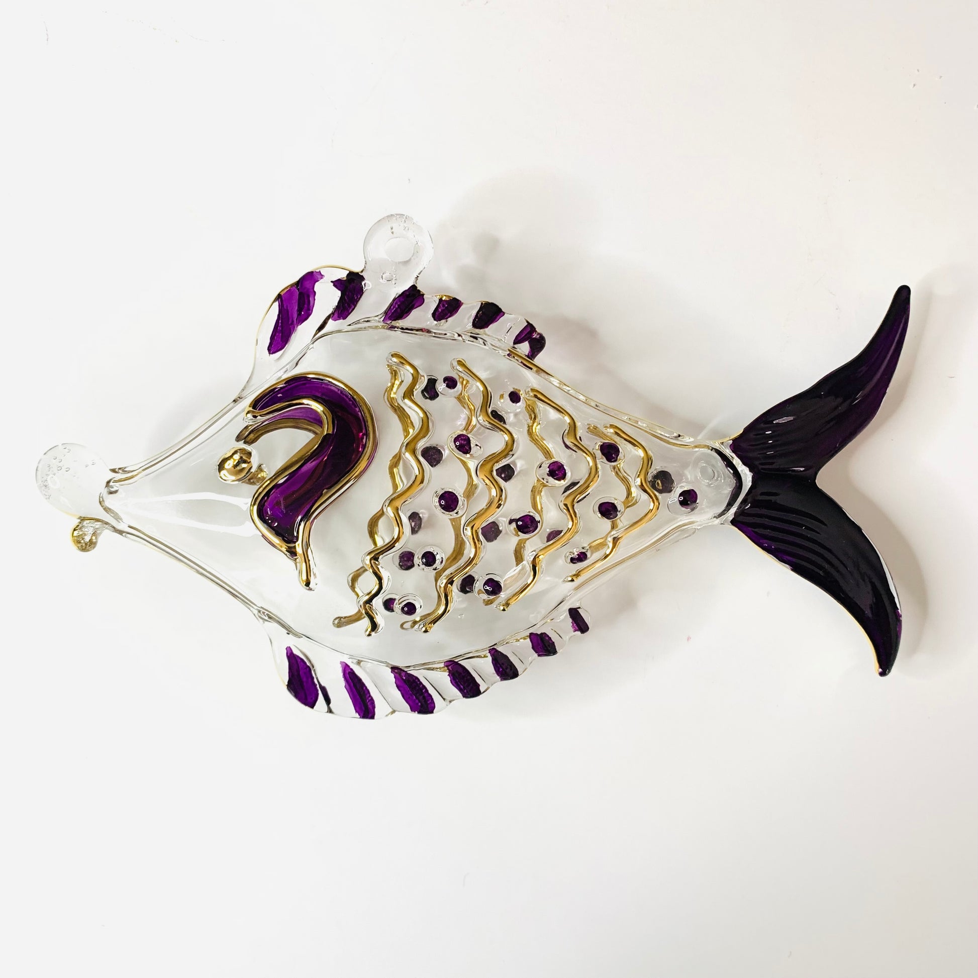 Blown Glass Ornament - Dotted Fish Mauve