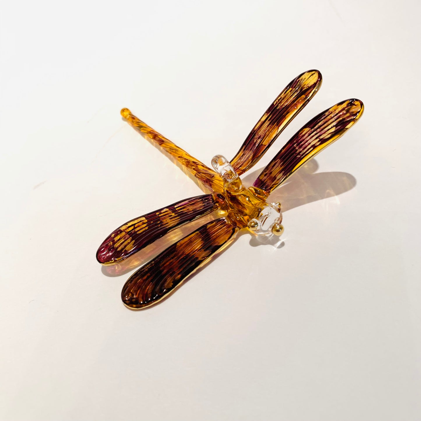 Blown Glass Ornament - Dragonfly Yellow & Brown Variegated