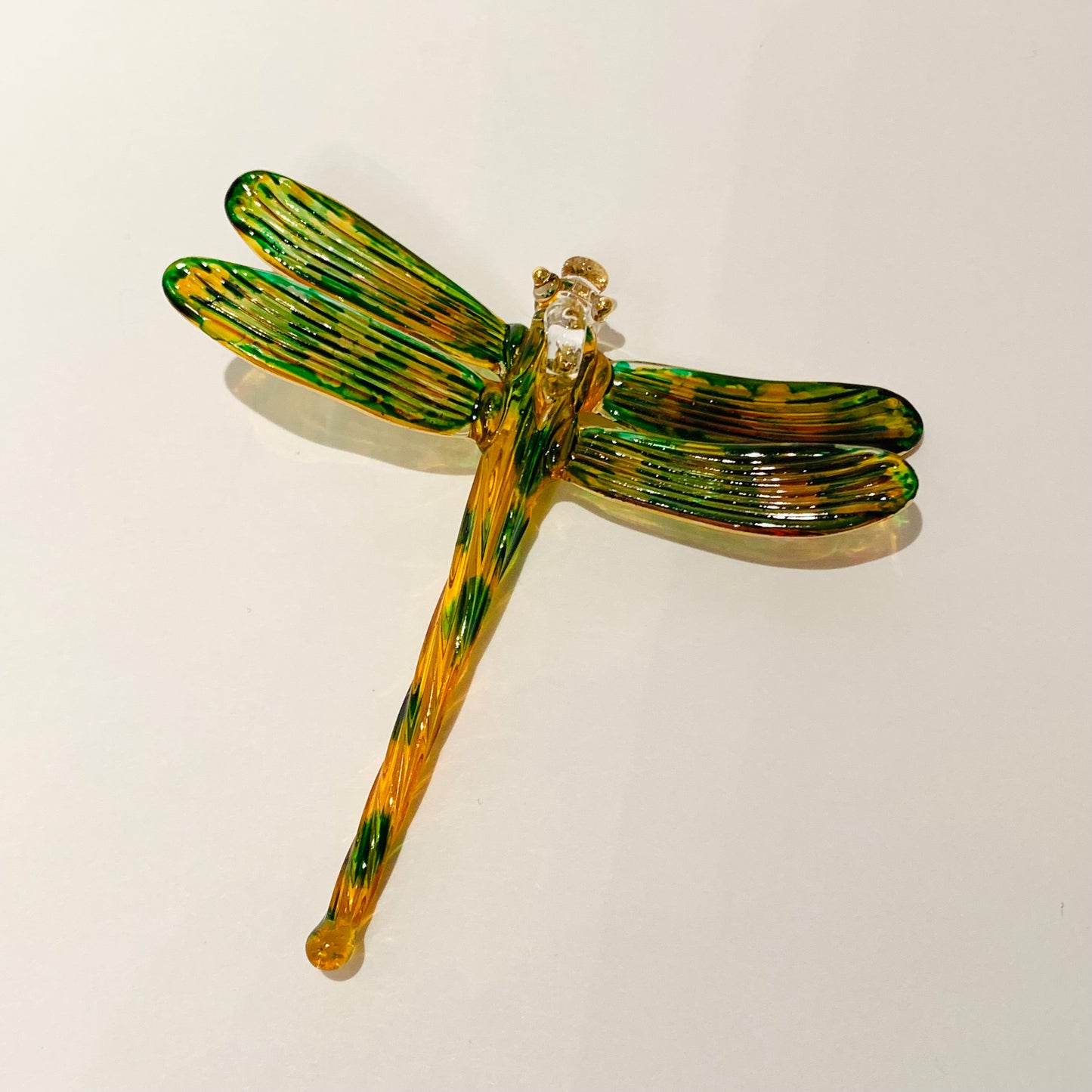 Blown Glass Ornament - Dragonfly Yellow & Green Variegated