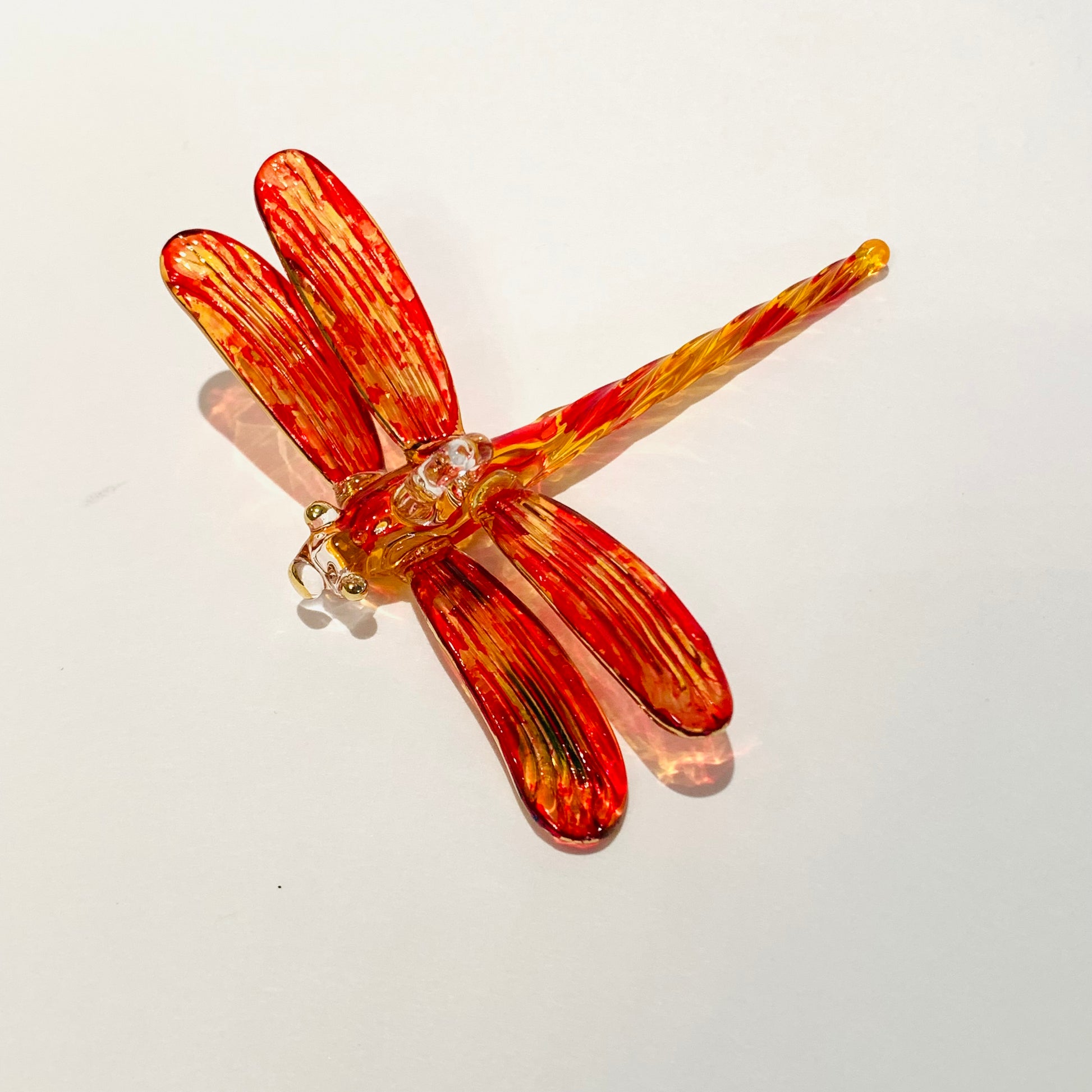 Blown Glass Ornament - Dragonfly Yellow & Red Variegated