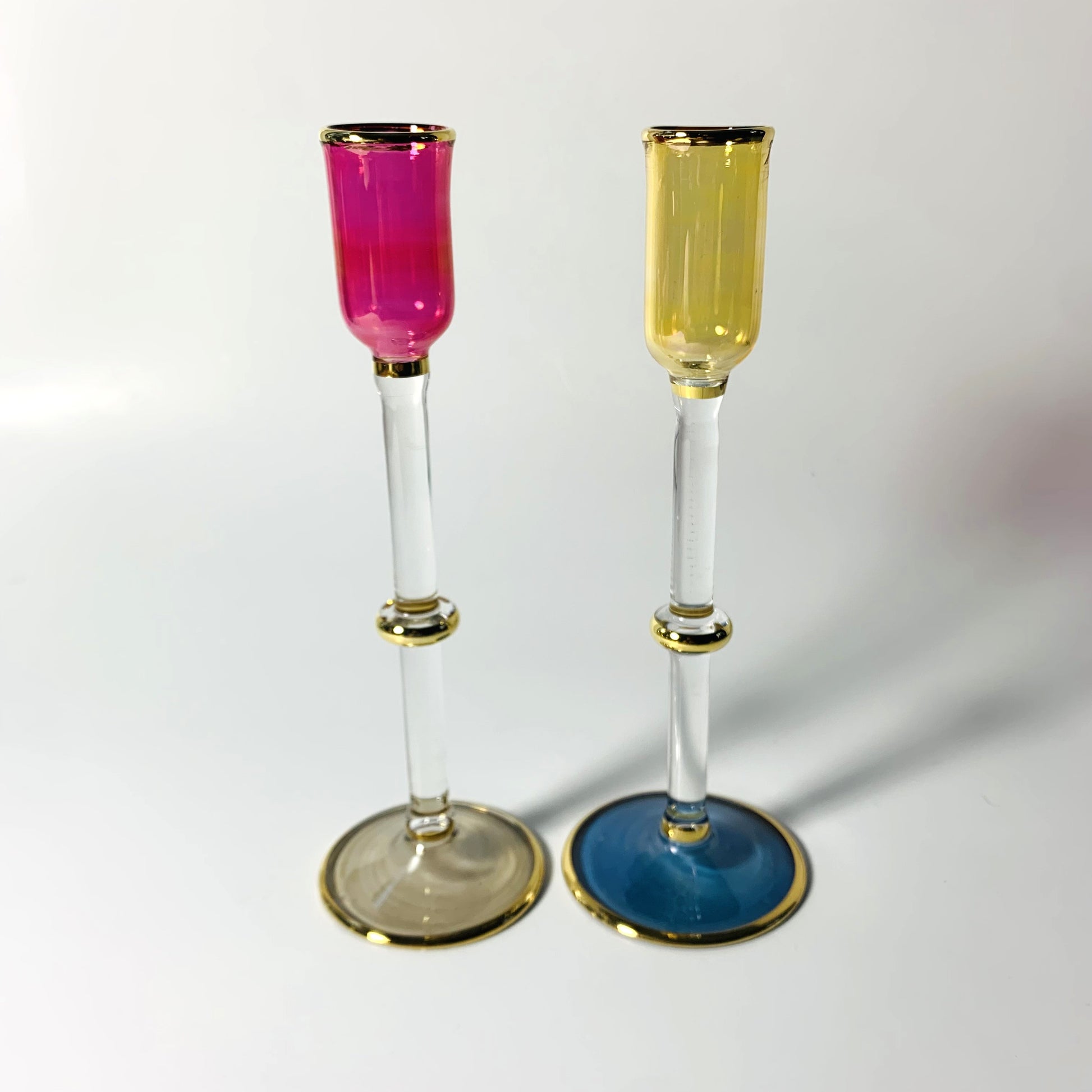 Long Stem Blown Glass Candle Holder - Tulip Magenta