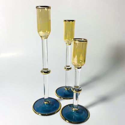 Long Stem Blown Glass Candle Holder - Tulip Yellow