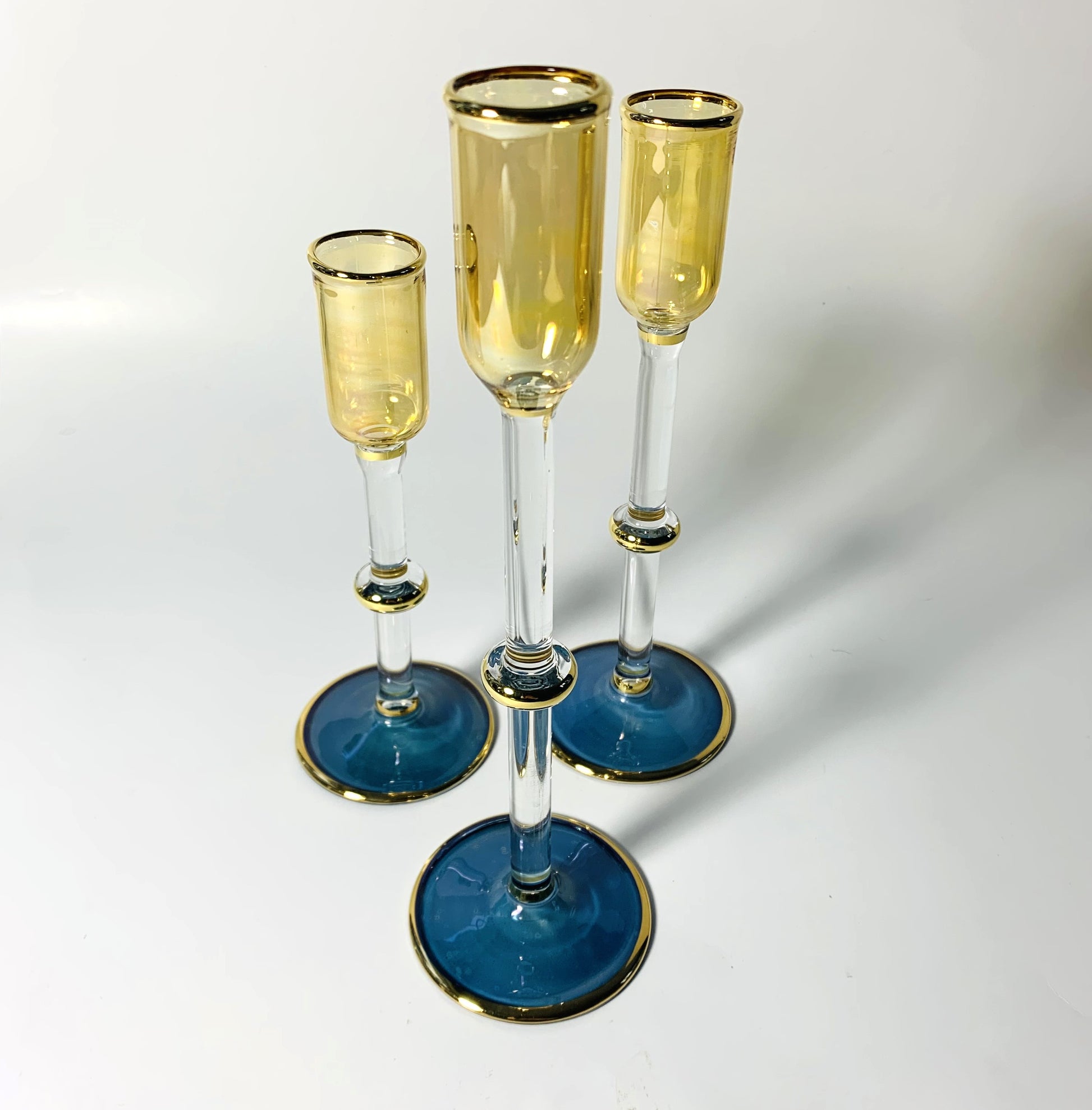 Long Stem Blown Glass Candle Holder - Tulip Yellow