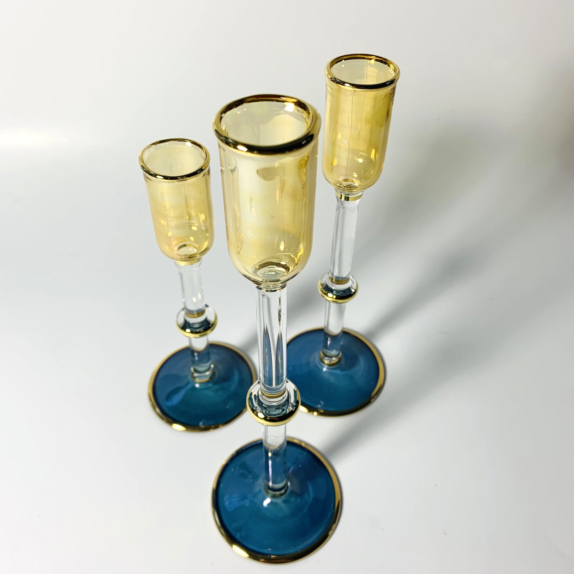 Long Stem Blown Glass Candle Holder - Tulip Yellow