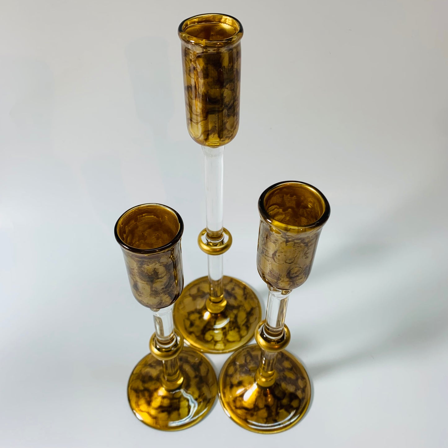 Long Stem Blown Glass Candle Holder - Tulip Gold & Brown