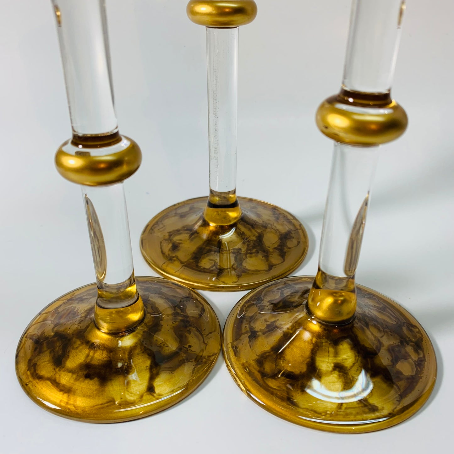 Long Stem Blown Glass Candle Holder - Tulip Gold & Brown