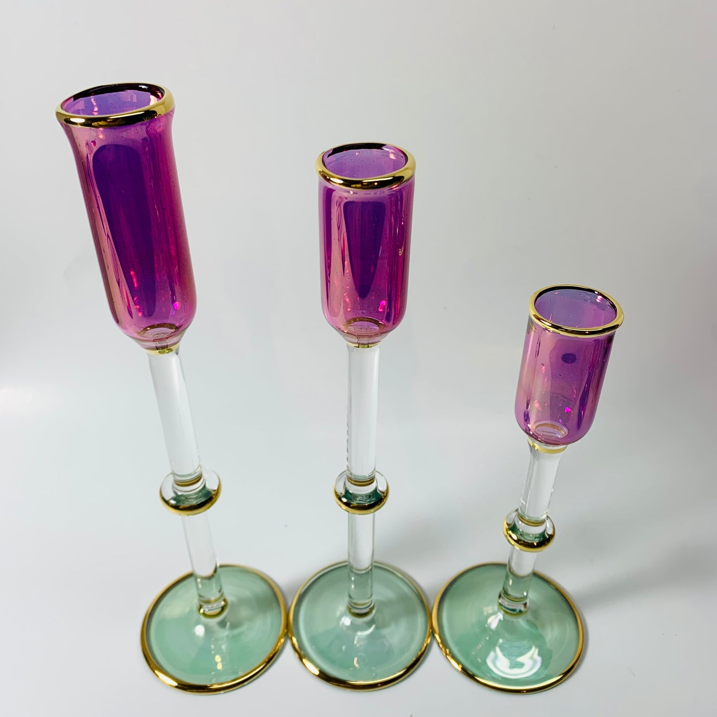 Long Stem Blown Glass Candle Holder - Tulip Purple