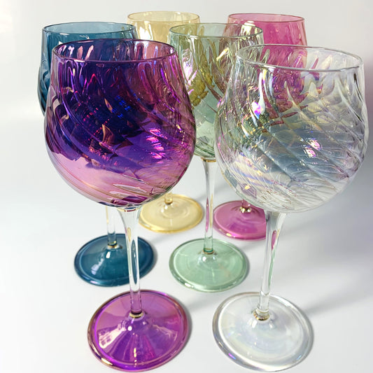 Blown Glass Long Stem Wine Glass - Iridescent