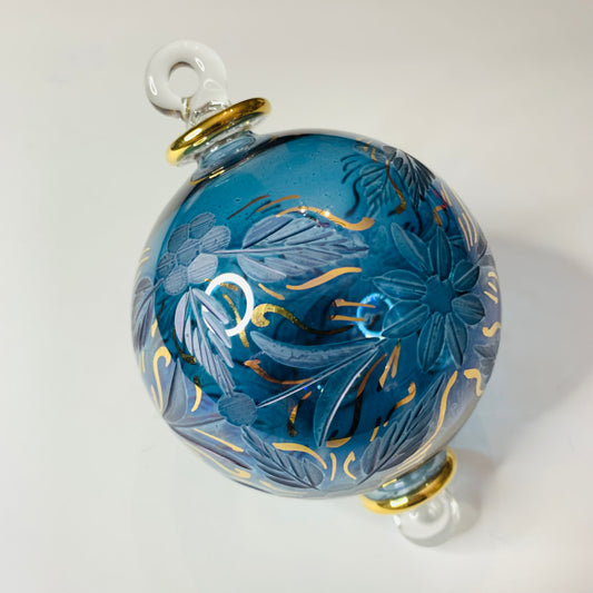 Blown Glass Ornament - Flowers in Blue