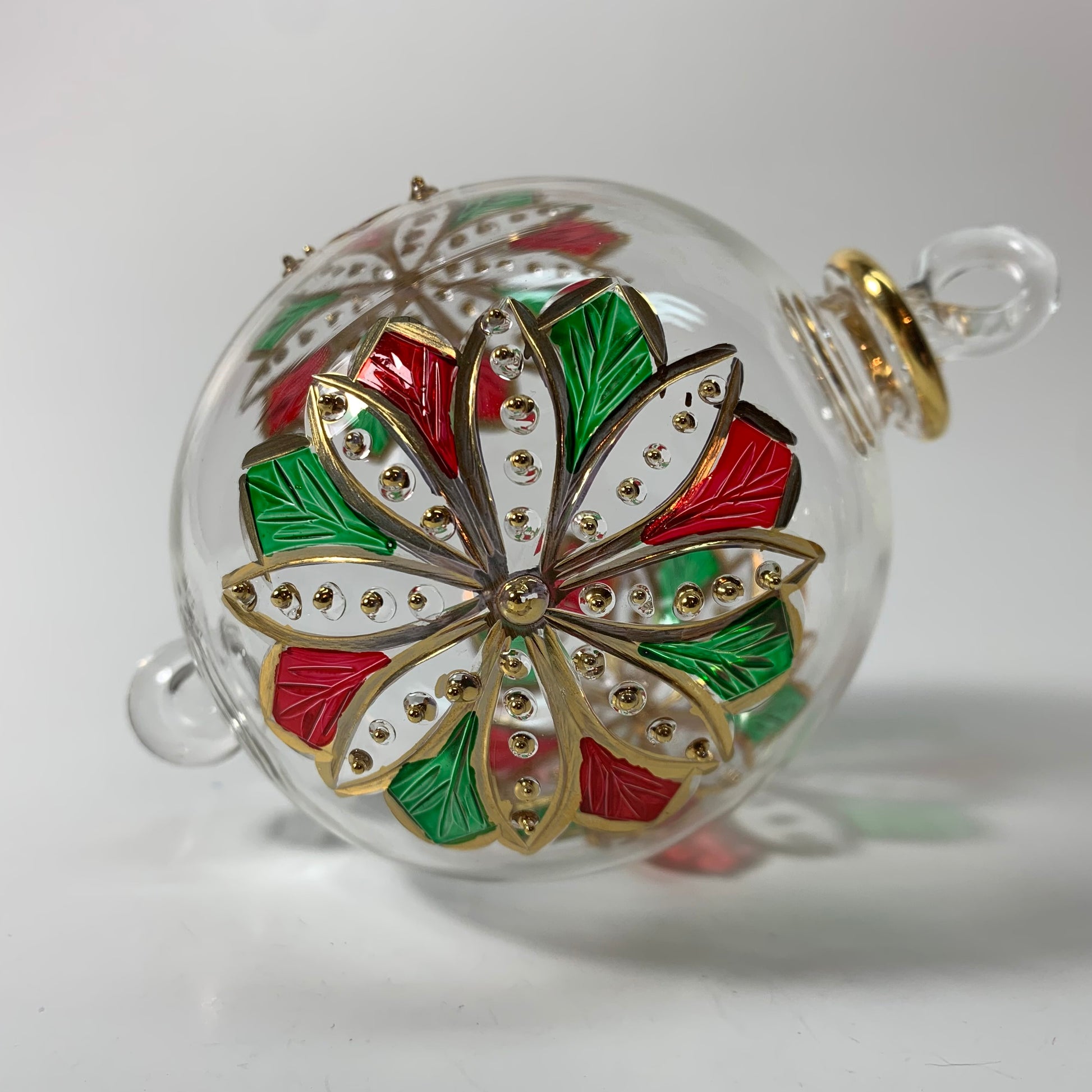Blown Glass Ornament - Red & Green Flower