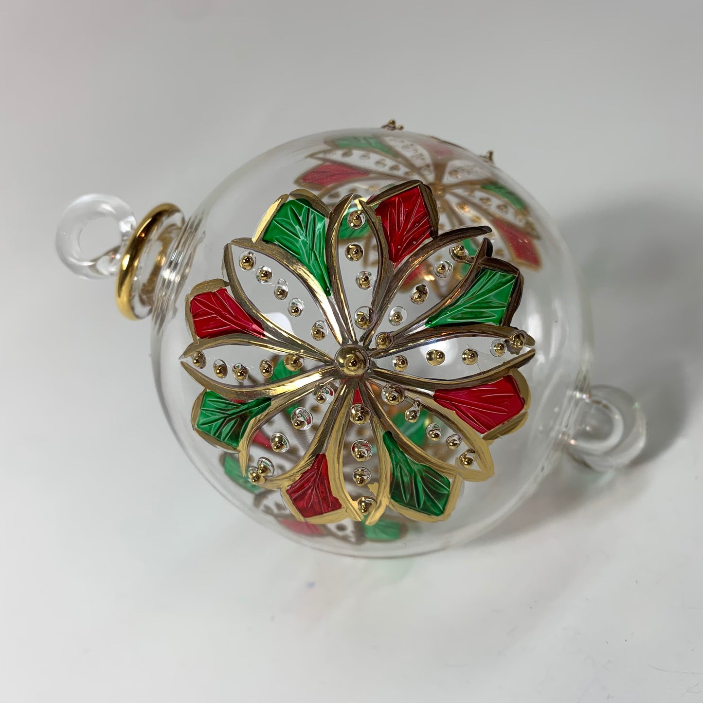 Blown Glass Ornament - Red & Green Flower