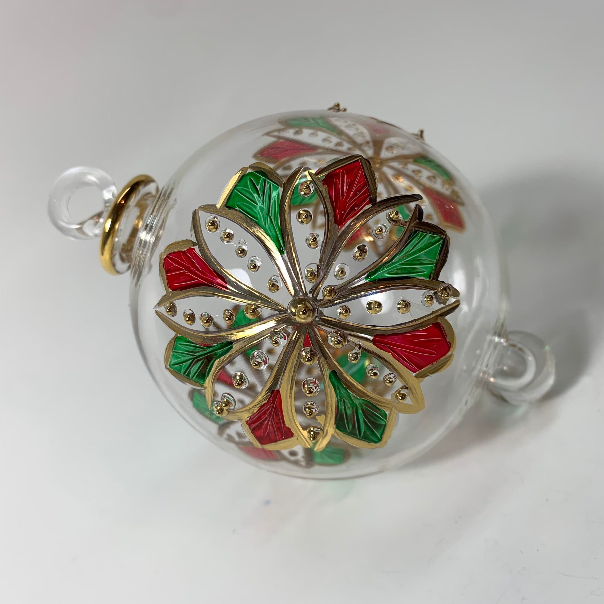 Blown Glass Ornament - Red & Green Flower