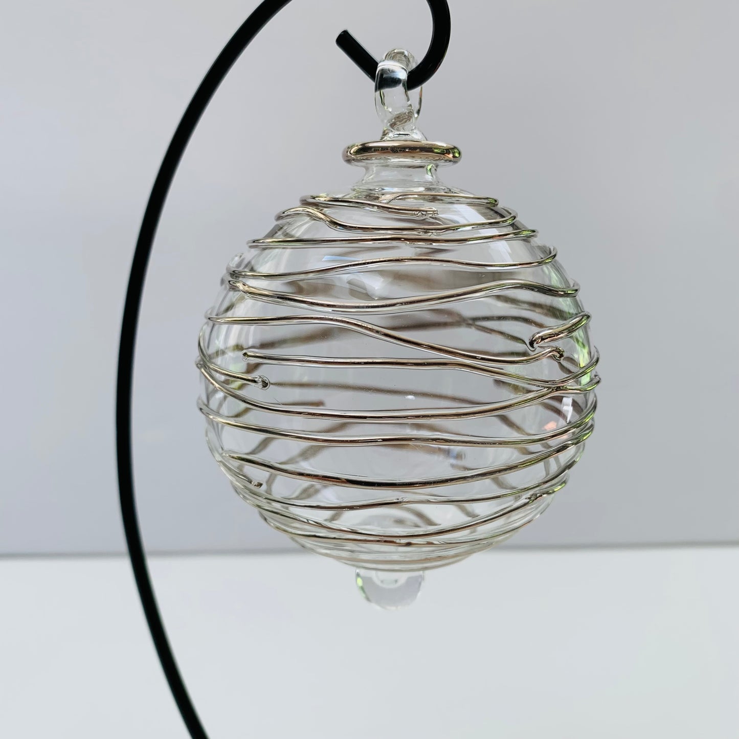 Blown Glass Ornament - Silver Spiral