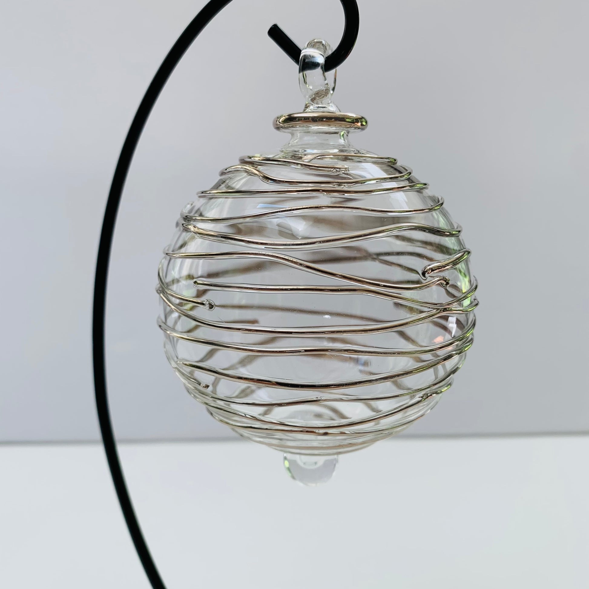 Blown Glass Ornament - Silver Spiral