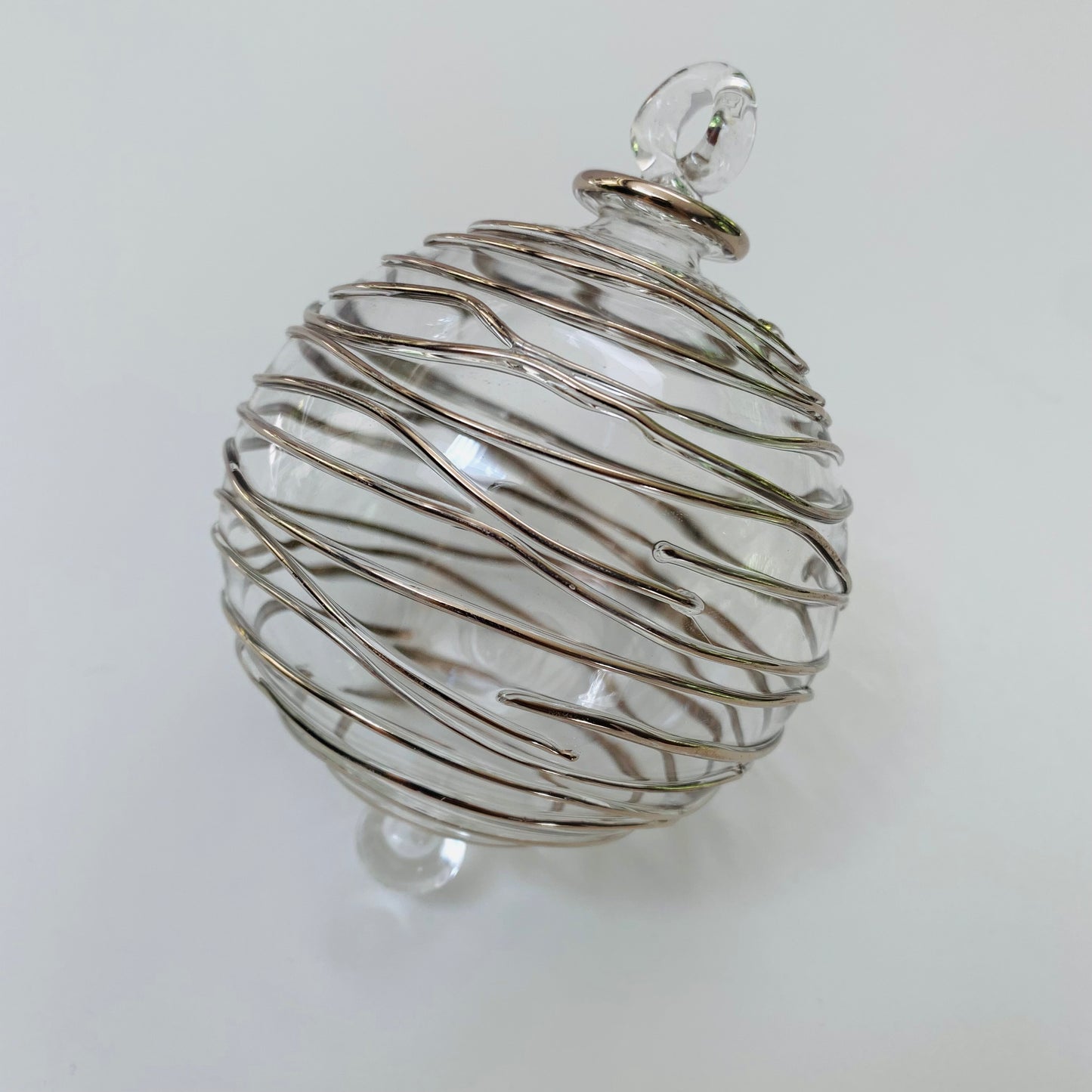 Blown Glass Ornament - Silver Spiral