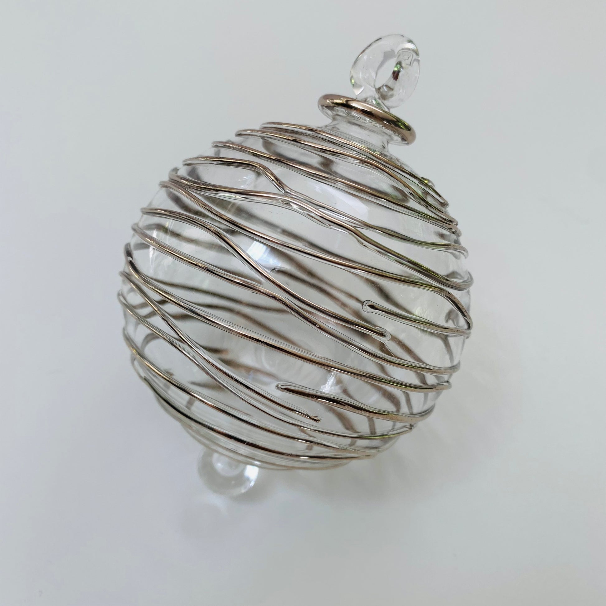 Blown Glass Ornament - Silver Spiral