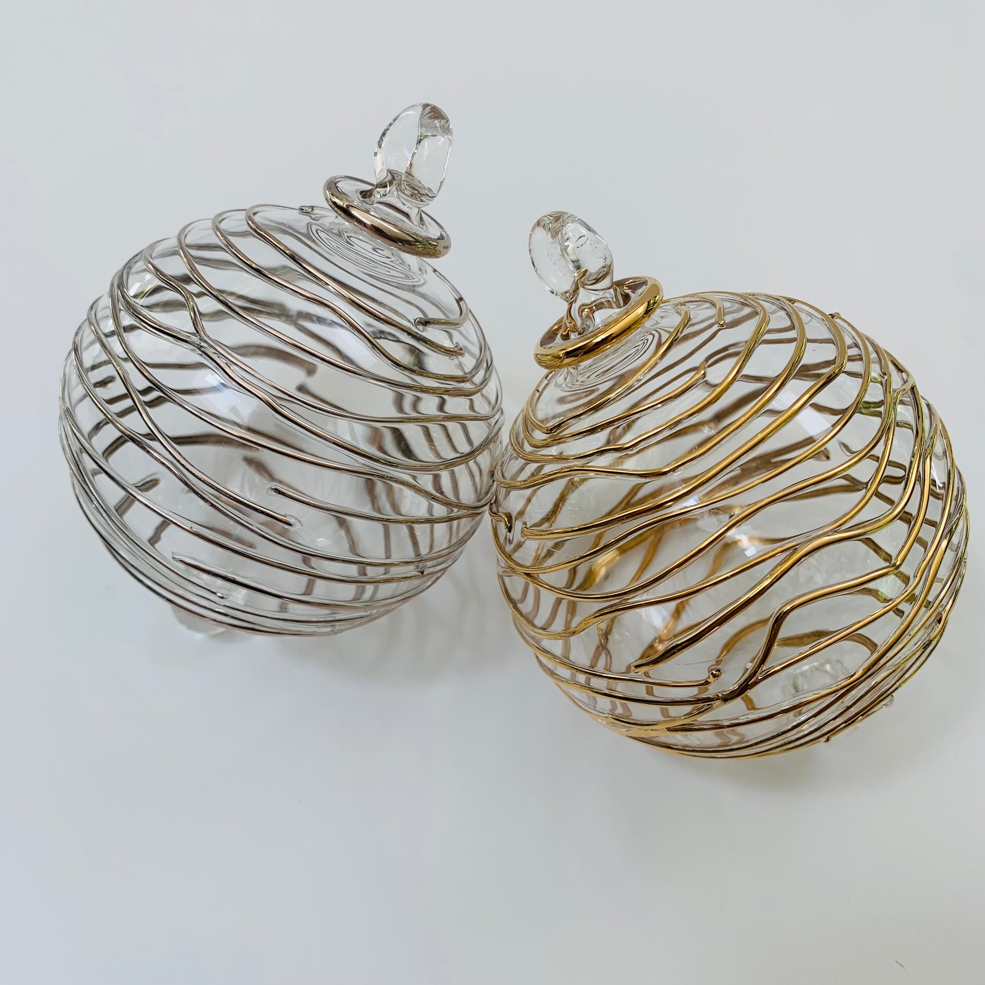 Blown Glass Ornament - Silver Spiral
