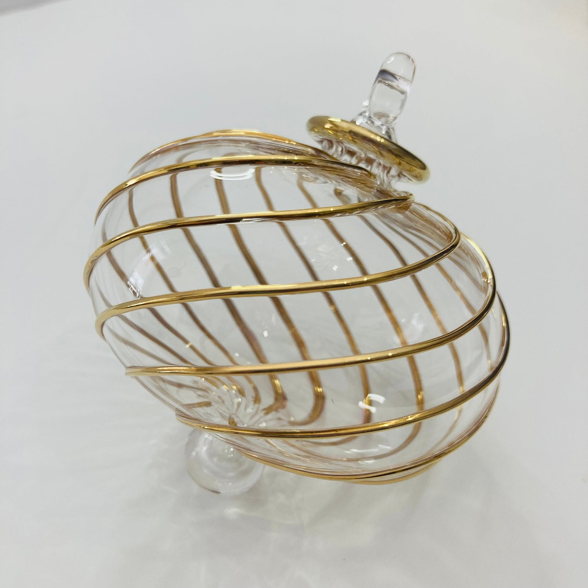 Blown Glass Ornament - Swirl Toupie Gold