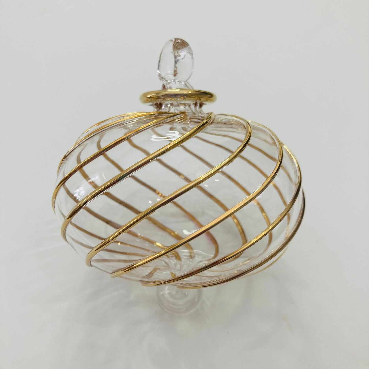 Blown Glass Ornament - Swirl Toupie Gold